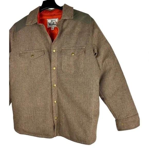 Woolrich 550 Fill Down Herringbone Wool Blend Barn Coat Jacket Mens Large Brown - Picture 5 of 15